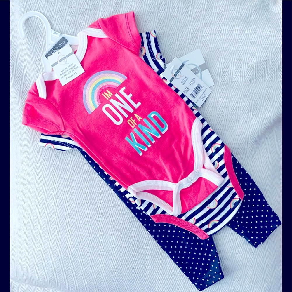 Q by Quiltex One Of A Kind & Rainbow Outfit Size 3-6 M